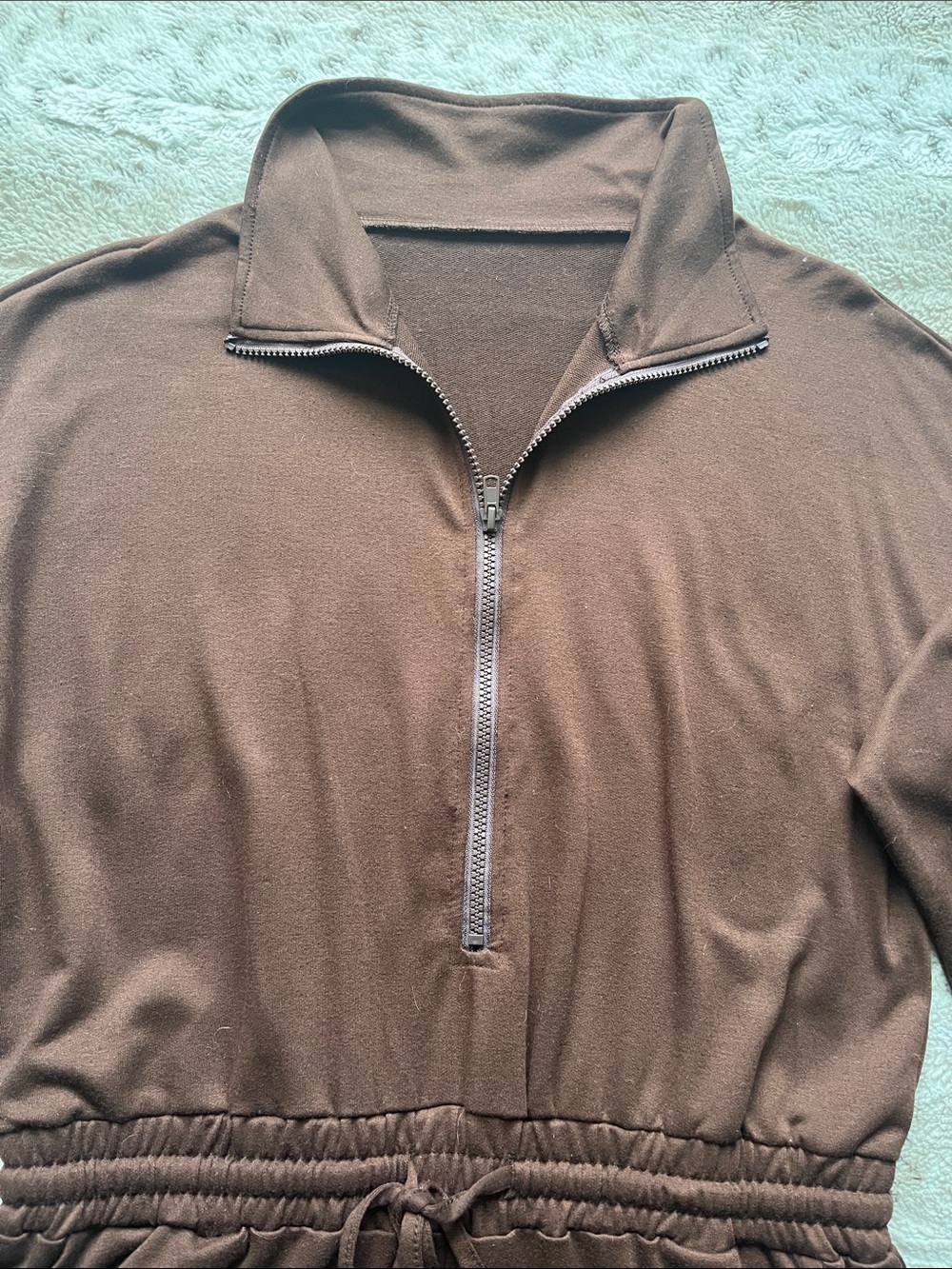 Brown Half-Zip Long Sleeve Romper - Picture 2 of 4